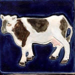 Cow standing 2 cobalt blue and white